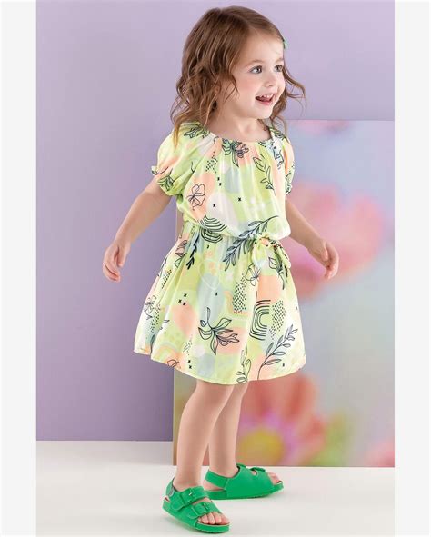 Riachuelo Vestido Infantil Menina Curto Estampado Folhagens Colorittá