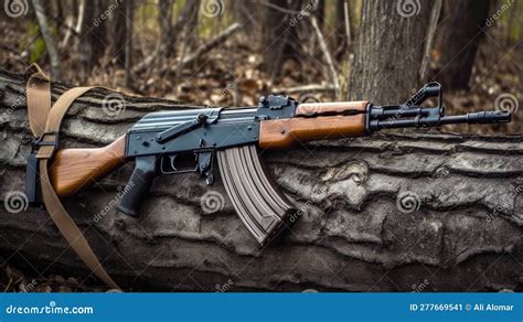 Black And Brown Wood AK 47 Kalashnikov Stock Illustration