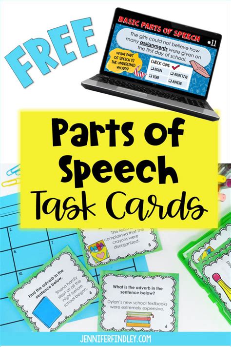 Free Back To School Parts Of Speech Task Cards Teaching With Jennifer