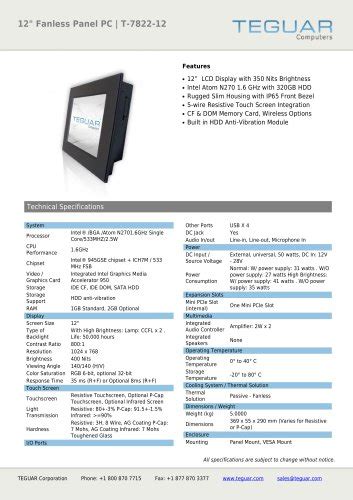 Tp Fanless Panel Pc Teguar Computers Pdf Catalogs