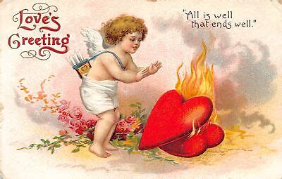 J Valentine S Day Love Holiday Postcard C Cupid Fire Hearts