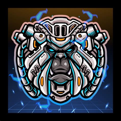 Yeti Kopf Mecha Roboter Maskottchen Esport Logo Design Premium Vektor