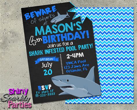 Shark Pool Party Birthday Invitation In 2019 Parties Pool Party Birthday Invitations Pool