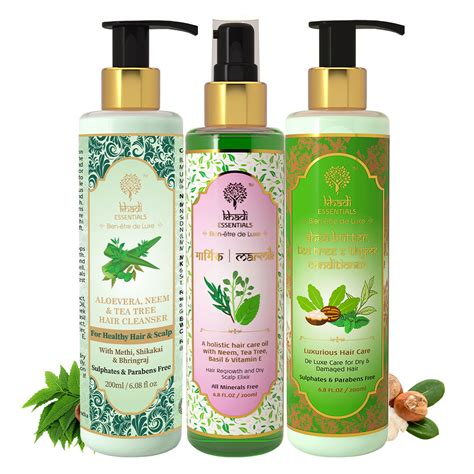 Khadi Essentials Set Of Marmik Neem Tulsi Oil Aloe Vera Neem Tea Tree