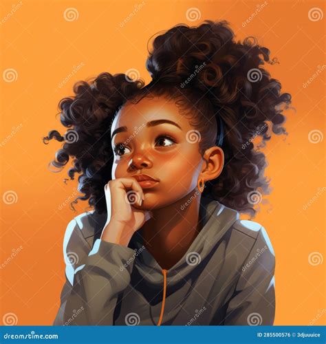 Black Girl In Thinking And Doubts Pose Cartoon Illustration Stock