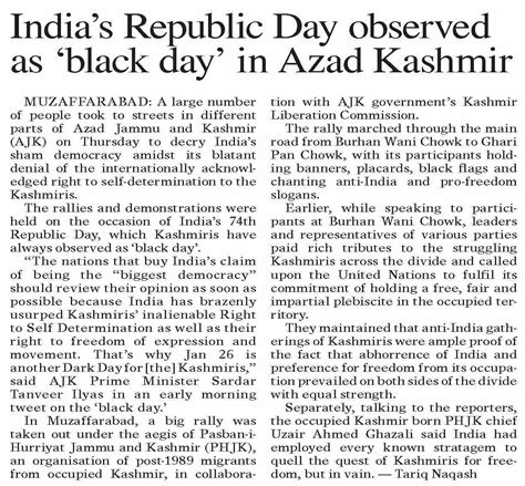 Dawn Epaper Jan 27 2023 India`s Republic Day Observed As `black Day` In Azad Kashmir