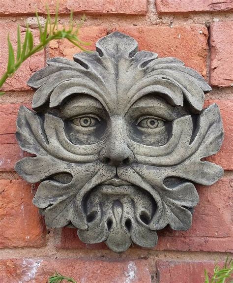 Reconstituted Stone Garden Green Man Wall Plaque Etsy Uk