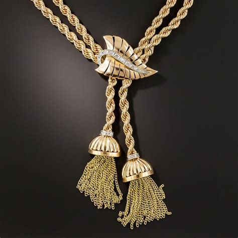 Mid Century Diamond And Gold Tassel Necklace Antique Jewelry University