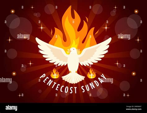 Pentecost Sunday Vector Illustration With Flame And Holy Spirit Dove In Catholics Or Christians