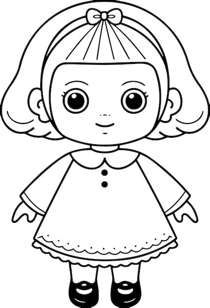 Premium Vector | Doll vector illustration Black and white outline Doll ...