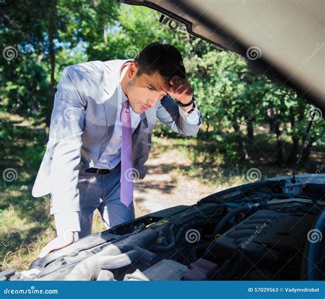 Man Looking Under The Hood Of Car Stock Image Image 57029563