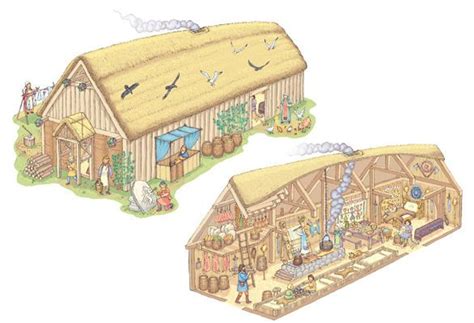 This Picture Presents A Cutout Of A Viking Longhouse As The Central