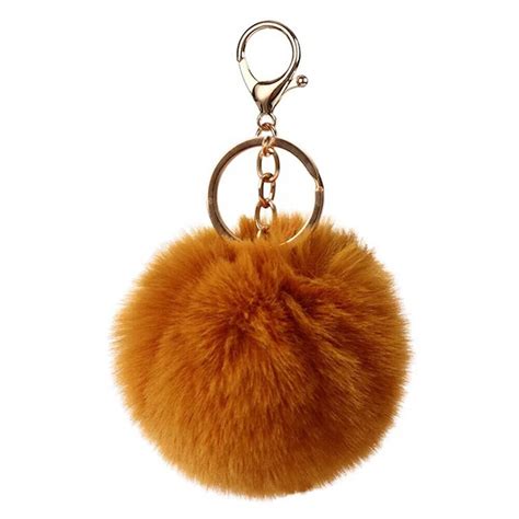 Fluffy Fur Pom Keychain Soft Plush Faux Rabbit Fur Ball Pendant Coffee