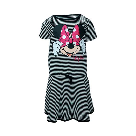 Vestido Infantil Menina Curto Listrado Minnie Manga Curta