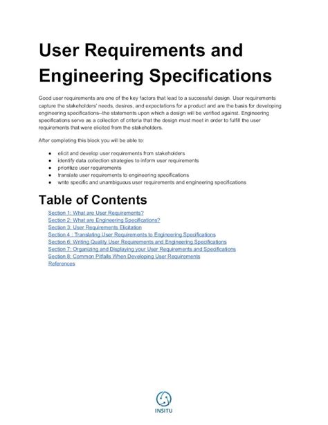 Pdf User Requirements And Engineering Specifications Pdf Fileuser