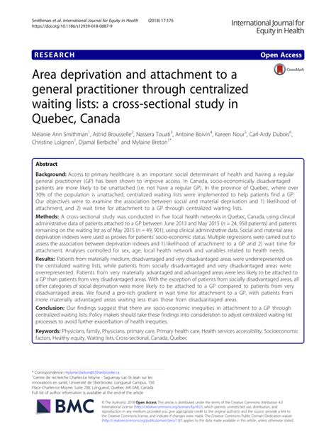 Pdf Area Deprivation And Attachment To A General Practitioner Through