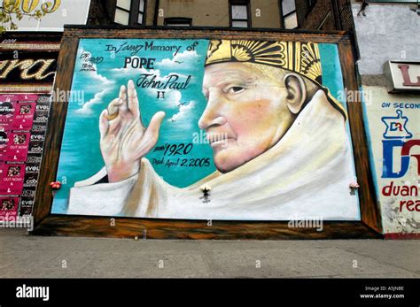 A mural dedicated to the memory of Pope John Paul II on a wall on ...