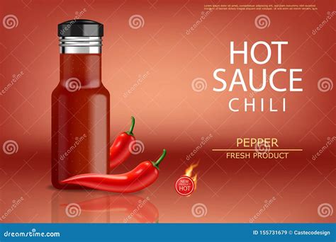 Hot Chilli Sauce Vector Realistic Product Placement Mock Up Bottle