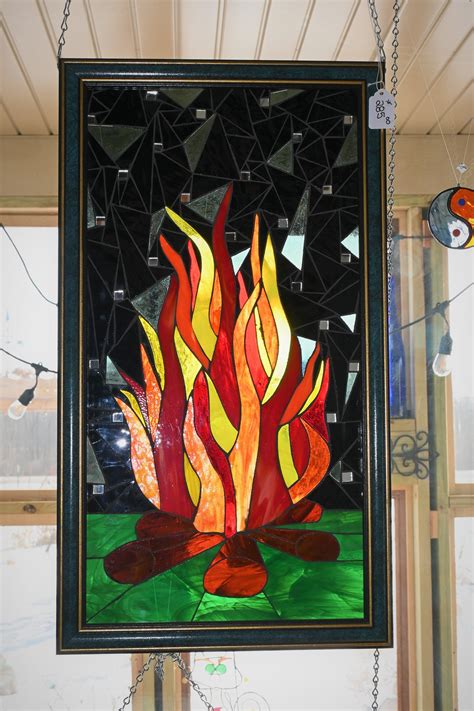 Campfire Stained Glass Mosaic Flames Red Orange Yellow Black Etsy Australia