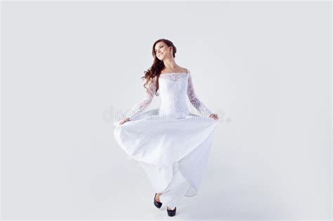 Beautiful Bride In Wedding Dress White Background Stock Image Image