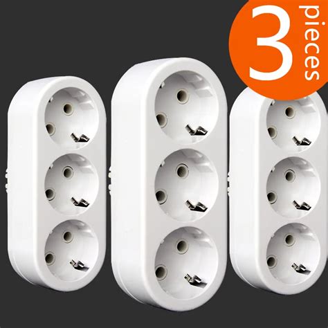 3pcs European Type Conversion Plug 1 To 3 Way Eu Standard Power Adapter