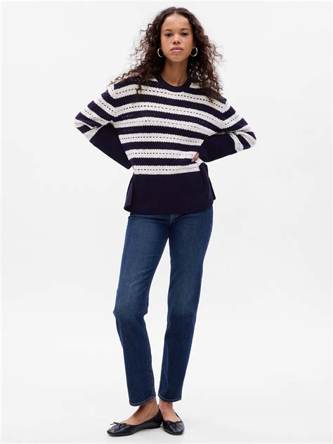 24 7 Split Hem Crochet Sweater Gap