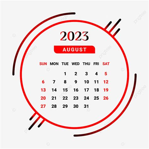 Gambar Kalendar Bulan Ogos 2023 Merah Dan Hitam Bulanan Kalendar 2023 Takwim 2023 Png Dan