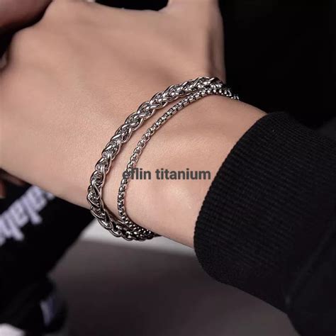 Jual Gelang Rantai Titanium Pria Model Dowble Bahan Premium Anti Karat