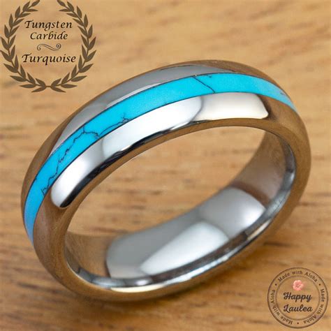 Tungsten Carbide Wedding Band With Turquoise Inlay