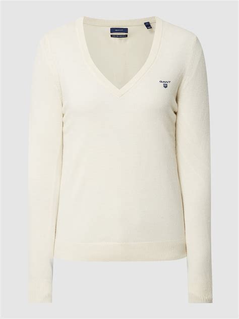 Gant Pullover Aus Lammwolle Offwhite Online Kaufen