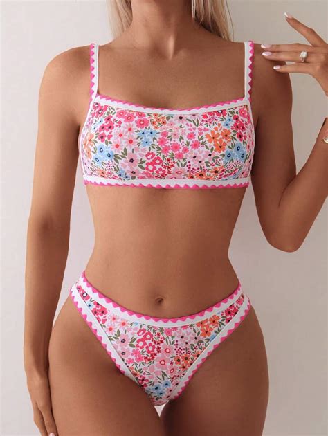 Shein Swim Women S Ditsy Floral Sexy Bikini Set For Beach Vacation Two