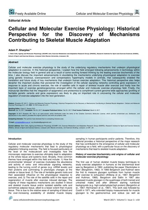 Pdf Cellular And Molecular Exercise Physiology A Historical