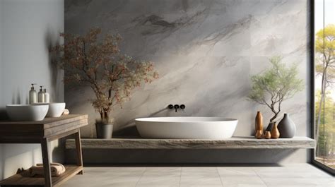 Premium Photo | Bathroom With Large Bathtub And Plants