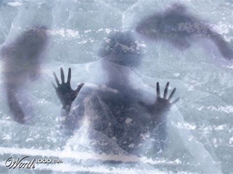 Two Hands Reaching Out From The Water In Front Of An Ice Covered Man