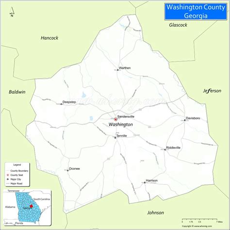 Map of Washington County, Georgia showing cities, highways & important ...