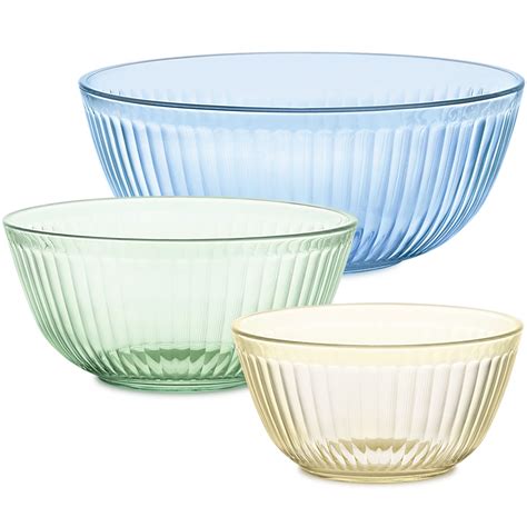 Pyrex 3 Piece Glass Mixing Bowl Set Sizes 1 3qt Amber 2 3qt Green 4