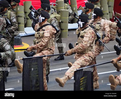 Peruvian Army Special Forces Regiment Marching On The Traditional