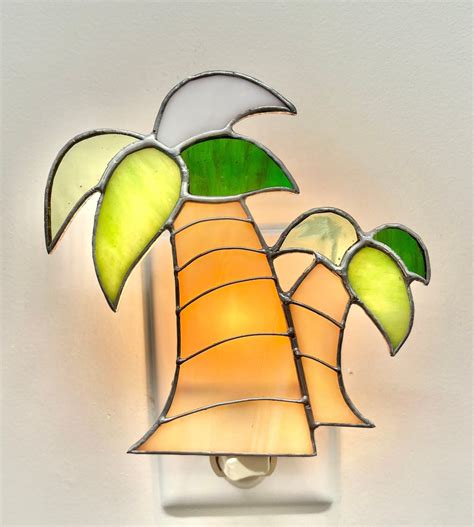 California Palm Tree Stained Glass Nightlight Premium Handmade Palm Tree Night Light Free