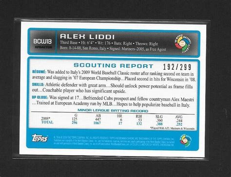 Alex Liddi Bowman Chrome Wbc Prospects Xfractor Bcw Italy