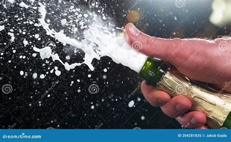 Champagne Popping Detail Of Bottle With Wine Explosion Stock Image