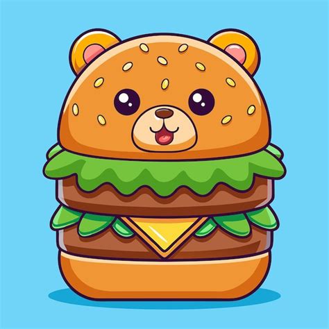 Adorable Hamburguesa De Oso De Dibujos Animados Con Cara Sonriente Y