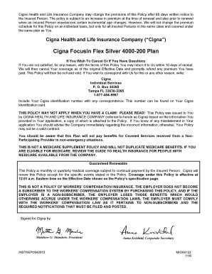 Fillable Online Cigna Focusin Flex Silver Cost Share