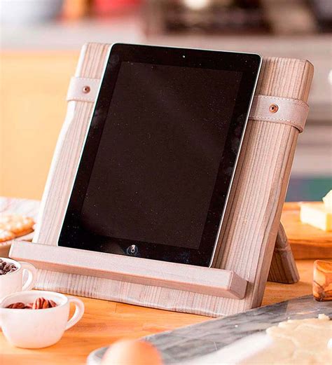 Reclaimed Wood And Salvaged Leather IPad Cookbook Holder Gray Wind