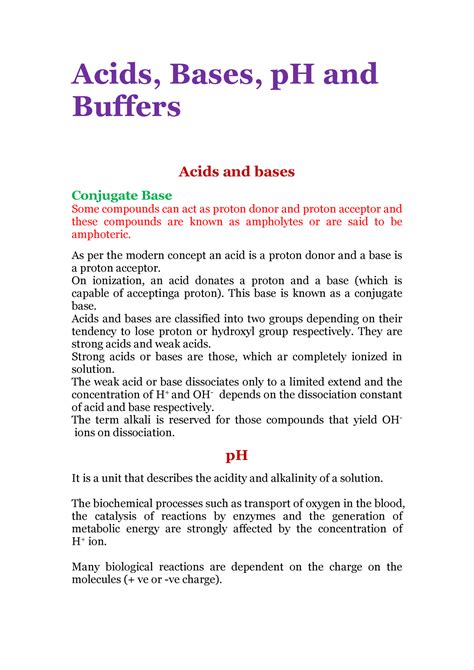 Acids Bases P H And Buffers Acids Bases Ph And Buffers Acids And