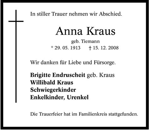 Traueranzeigen Von Anna Kraus Trauer In NRW De