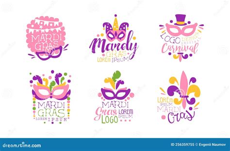 Mardi Gras Carnival And Festive Typography Label With Mask And Feather