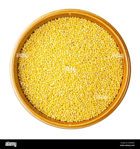 Top View Of Millet Groats From Husked Proso Millet In Round Bowl Cutout