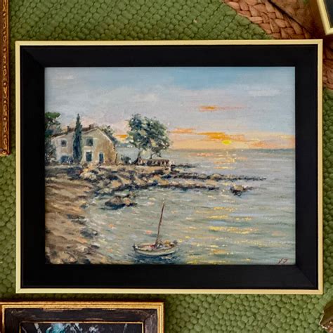 Mediterranean Sunset 8x10 Original Oil Painting Impressionistic Sunset Seascape Wall Art Framed ...