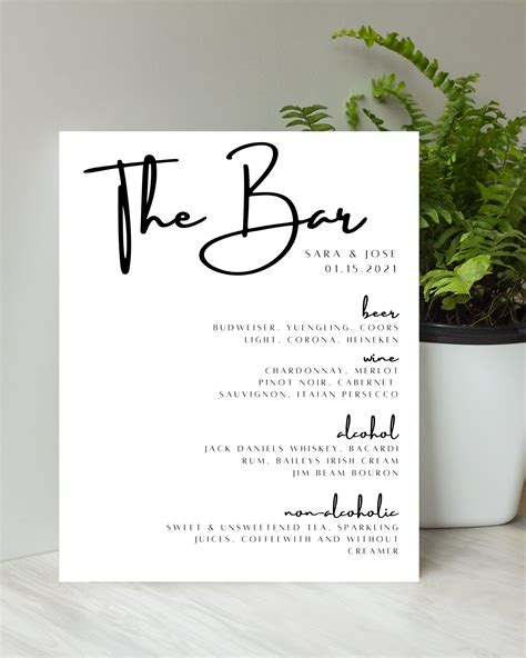 Wedding Drink Menu, Open Bar Wedding, Wedding Signage, Wedding Bar ...