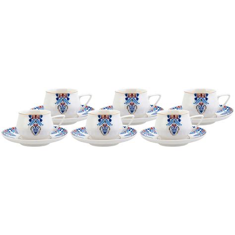 Karaca Relica 12 Piece Porcelain Espresso Turkish Coffee Cup Set For 6